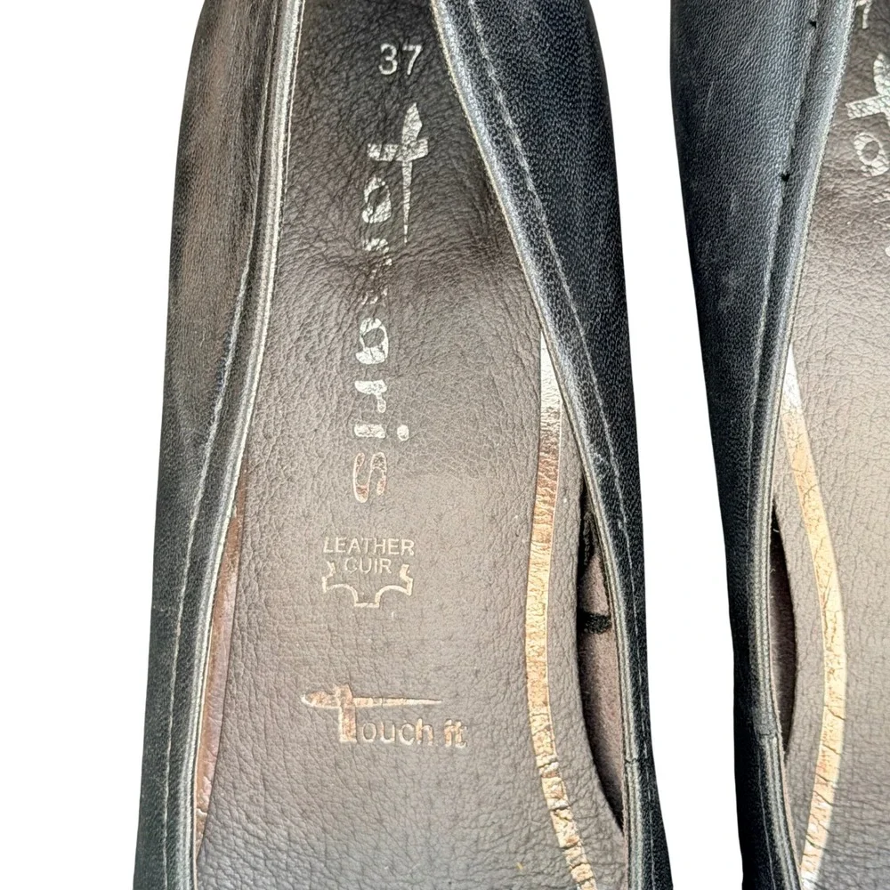 Tamaris Pumps Womens 37 Black Leather Block Heel Round Toe Touch It Office